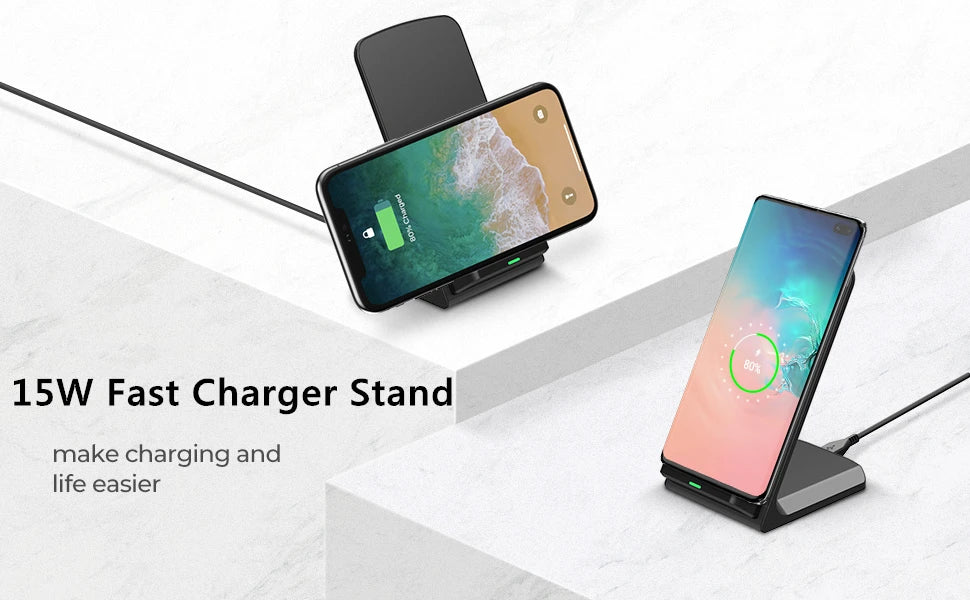 15W Wireless Charger Stand for iPhone 16 15 14 13 12 11 Pro XS XR X Fast Charging Station Dock for Samsung S24 S23 Phone Charger