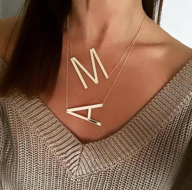 Large Initials Necklace 316L Stainless Steel Letter Pendant Choker A-Z Necklace Women Modern Jewelry Steel Big Letter Necklace