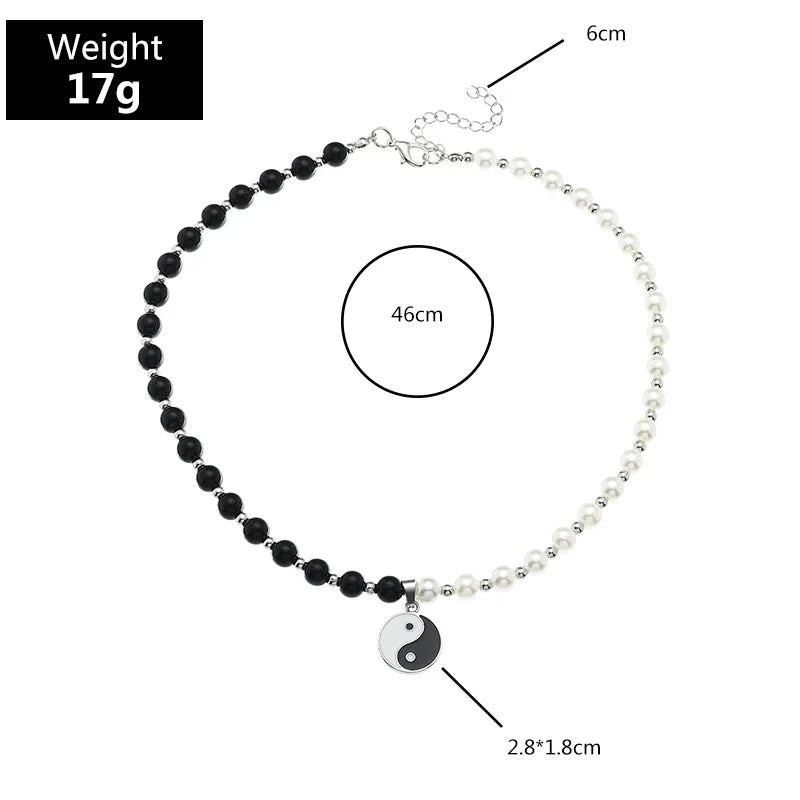 Yin Yang Tai Chi Pendant Pearl Beads Pendant Choker Necklace Punk Chain Unisex Necklace 2021 Trend Couple Women Men&