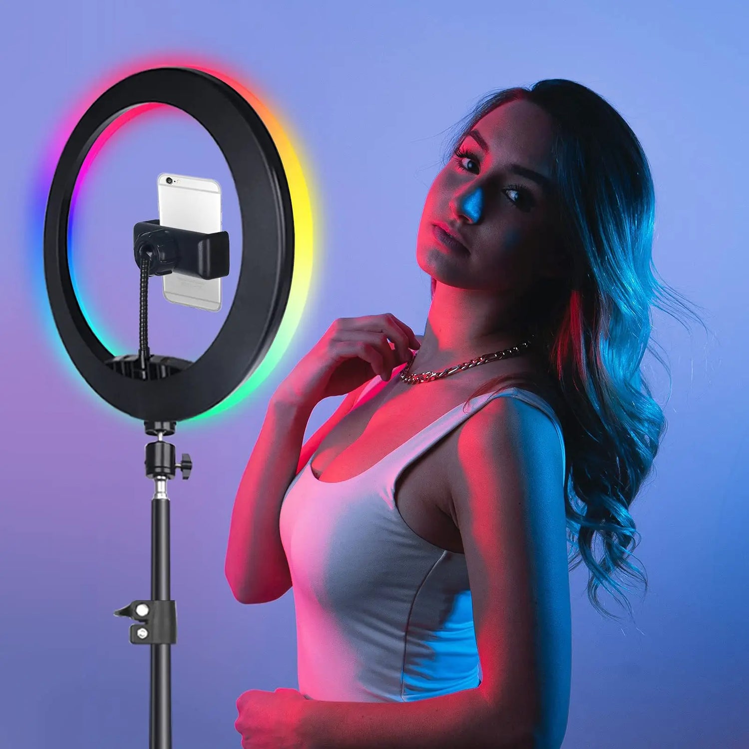 Selfie Ring Light 10&quot; RGB With Tripod Stand Fill LED RingLight Phone Photography Rim Light Live Video Shoot Makeup Circle Lamp