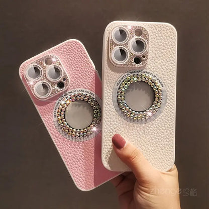 Luxury Glitter Bling Diamond Rhinestone Leather Phone Case For iPhone 15 14 13 12  Pro Max 14 15 Plus 2024 New Anti-fall Cover