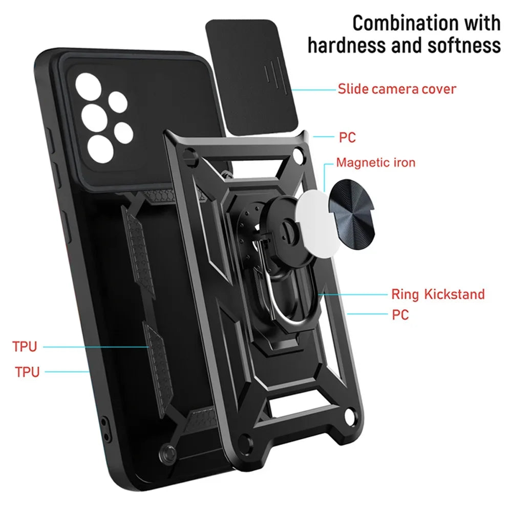 Camera Lens Military Grade Armor Case For Samsung Galaxy S24 S23 S22 Ultra Plus S21 Phone Holder Ring Stand Cover