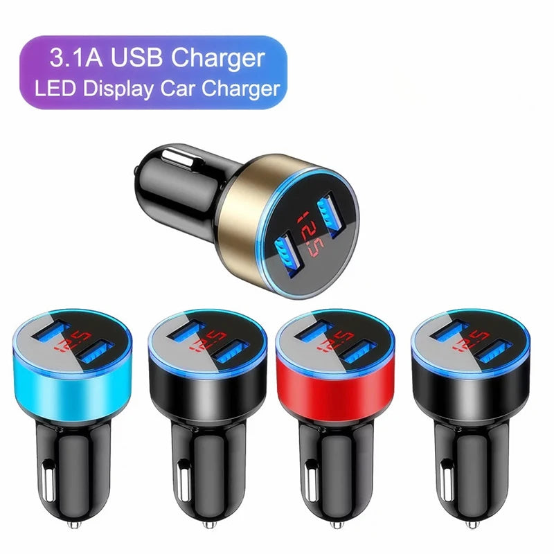 Dual USB Car Charger 3.1A QC3.0 LED Digital Fast Charging Charger Auto Cigarette Lighter Adapter 12V 24V For IPhone Xiaomi