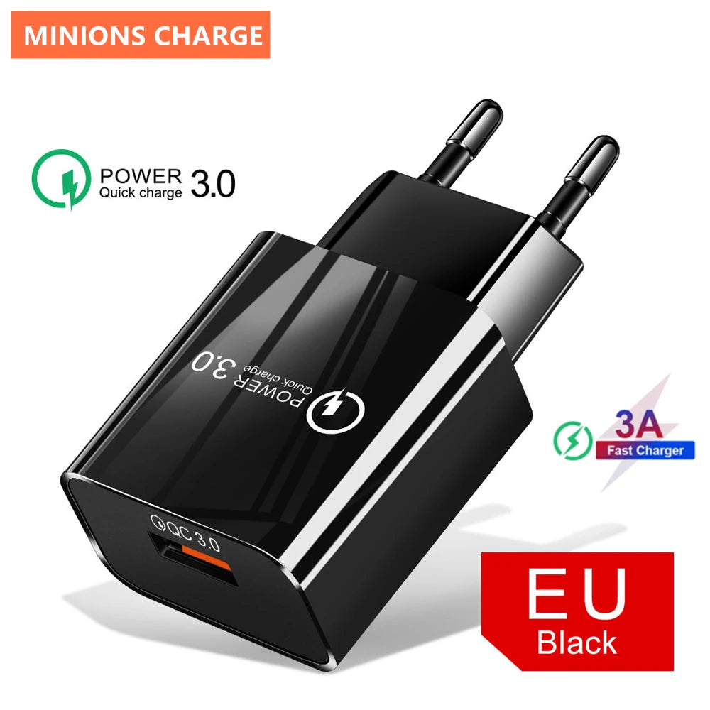 NNBILI 18W 3A Fast Charger USB Charger Quick Charge 3.0 Phone Charger for iPhone for Huawei Samsung Xiaomi 14 Redmi EU US Plug