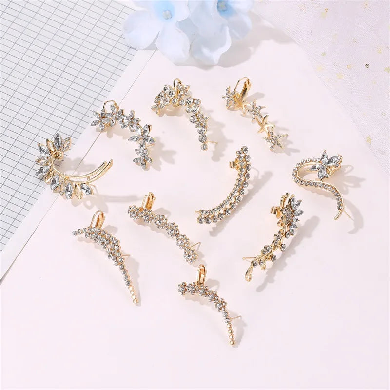 New Fashion Creative Crystal Rhinestone  Stud Earrings For Women Wrap Ear Cuff Clip Earrings Girl Trendy  Jewelry