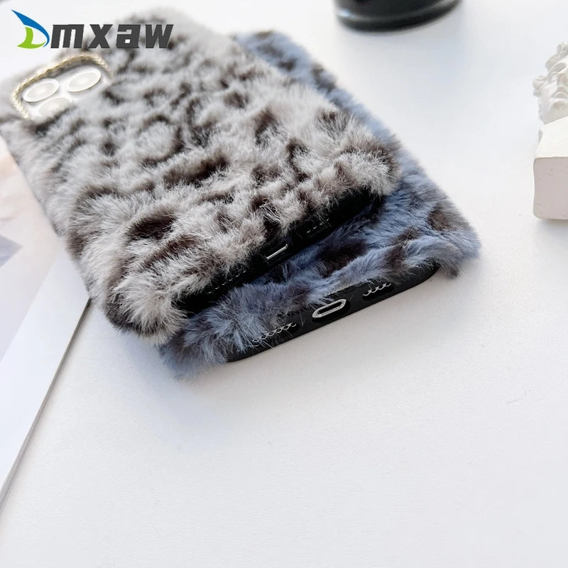 Fashion Plush Fur Phone Case For Xiaomi Redmi 10 9T 9C 9A 9 Note 11 10 8 9 7 6 Pro Max 10S 9T 9s 8T Leopard Fluffy Soft Case