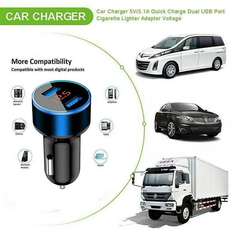 Dual USB Car Charger 3.1A QC3.0 LED Digital Fast Charging Charger Auto Cigarette Lighter Adapter 12V 24V For IPhone Xiaomi