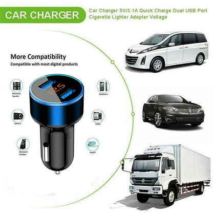 Dual USB Car Charger 3.1A QC3.0 LED Digital Fast Charging Charger Auto Cigarette Lighter Adapter 12V 24V For IPhone Xiaomi