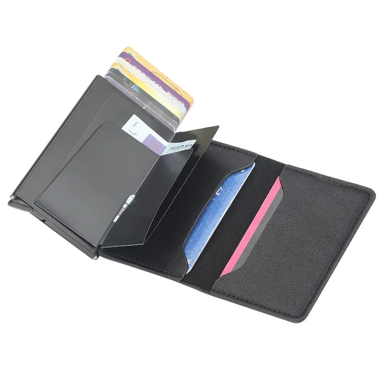 2024 New Wallet Blocking Rfid PU Leather Vintage Credit Card Holder Unisex Antitheft Security Aluminum Metal Purse