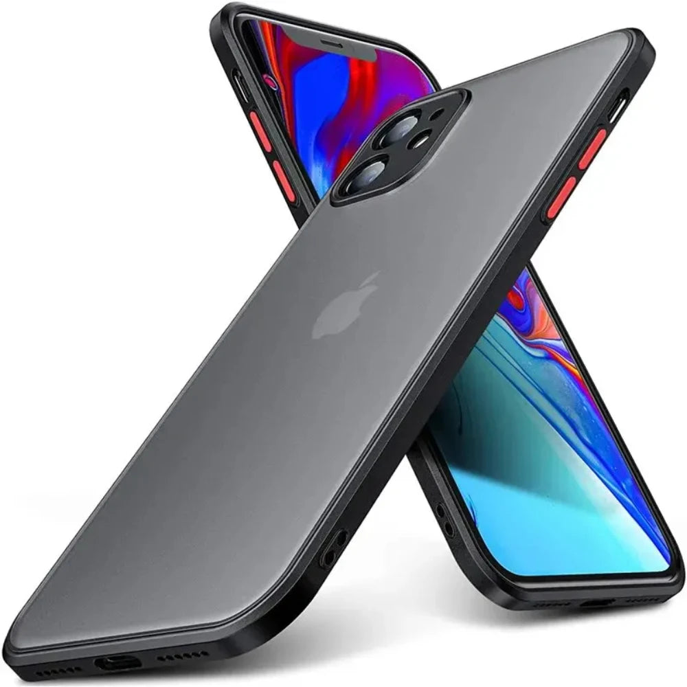 جراب مدرع مقاوم للصدمات غير لامع لهاتف iPhone 16 15 14 Pro Max فاخر من السيليكون الشفاف الصلب من البولي كربونات