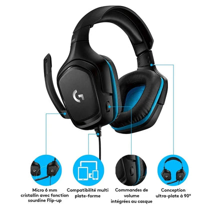 سماعة الألعاب Logitech G431 السلكية بصوت محيطي 7.1 ومشغلات صوت 50 مم ومقبس صوت 3.5 مم وسماعات رأس خفيفة الوزن