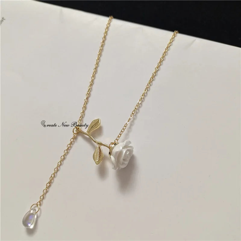 Elegant Rose Flower Necklace for Girl Lady Women Birthday Gift Necklaces Jewelry Linked Chain Women Charm Fashion Jewelry