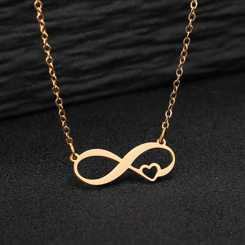 Stainless Steel Necklaces Infinity Love Heart Shape Symbol Simple Elegant Pendant Choker Necklace For Women Wedding Jewelry Gift