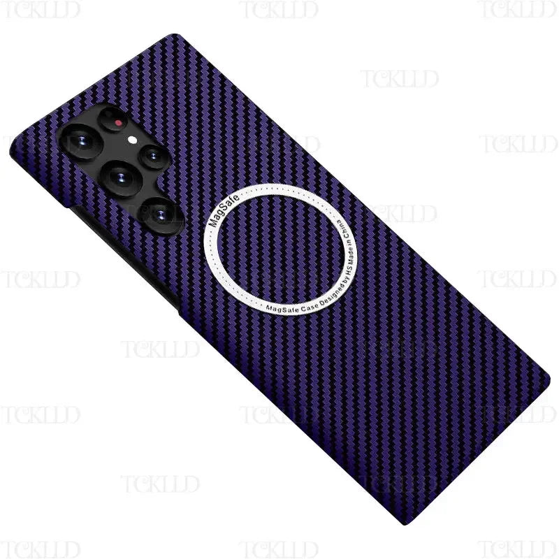 Carbon Fiber Texture Pattern Magnetic Ultra Slim Case For Samsung Galaxy S22 Ultra S23 Plus Matte MagSafe Ring Armor Cover Coque