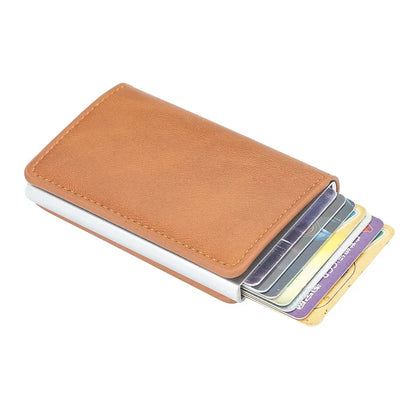 2024 New Wallet Blocking Rfid PU Leather Vintage Credit Card Holder Unisex Antitheft Security Aluminum Metal Purse