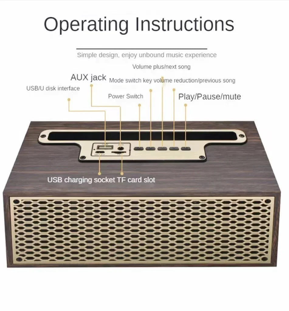 مكبر صوت بلوتوث ريترو TWS لاسلكي منزلي مزود بمضخم صوت عن بعد ونظام صوت Altavoz محمول يعمل بالبلوتوث ومكبر صوت خشبي للمسرح المنزلي