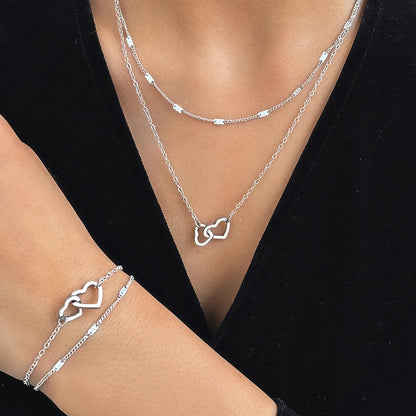 Stainless Steel Jewelry Sets High-end Atmosphere Love Bracelet Love Necklace Double Chain Design Jewelry Sets For Women Jewelry