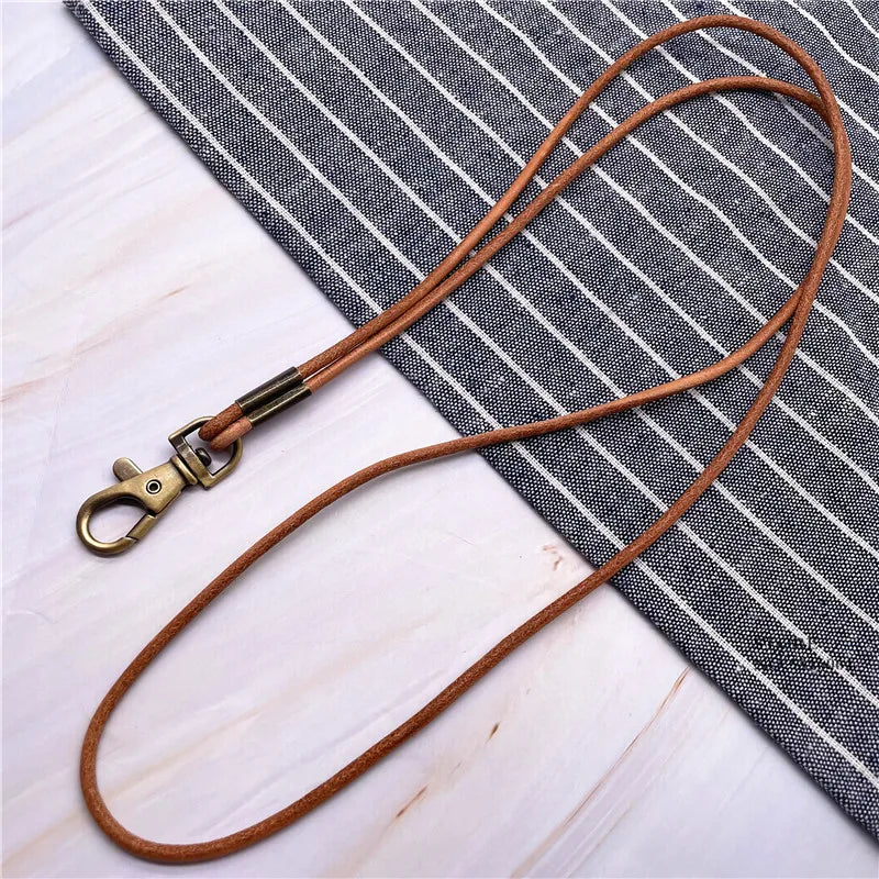 1PCS Genuine Leather Lanyard Neck Strap For Mobile Phone Bag Keys ID Credit Work Card Holder Keychain Neckline DIY Necklace