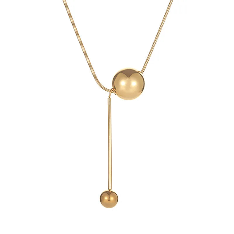 Classic Design Double Golden Round Bead Pendant Necklace Women&