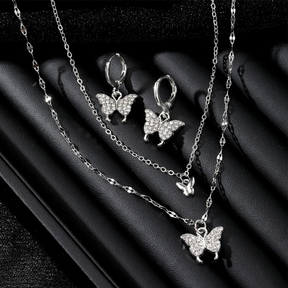 Necklaces Suits Wedding Fashion Butterfly Pendant Necklace &amp; Earrings Set New Trend-Crystal Jewelry Set For Women Girls Gifts