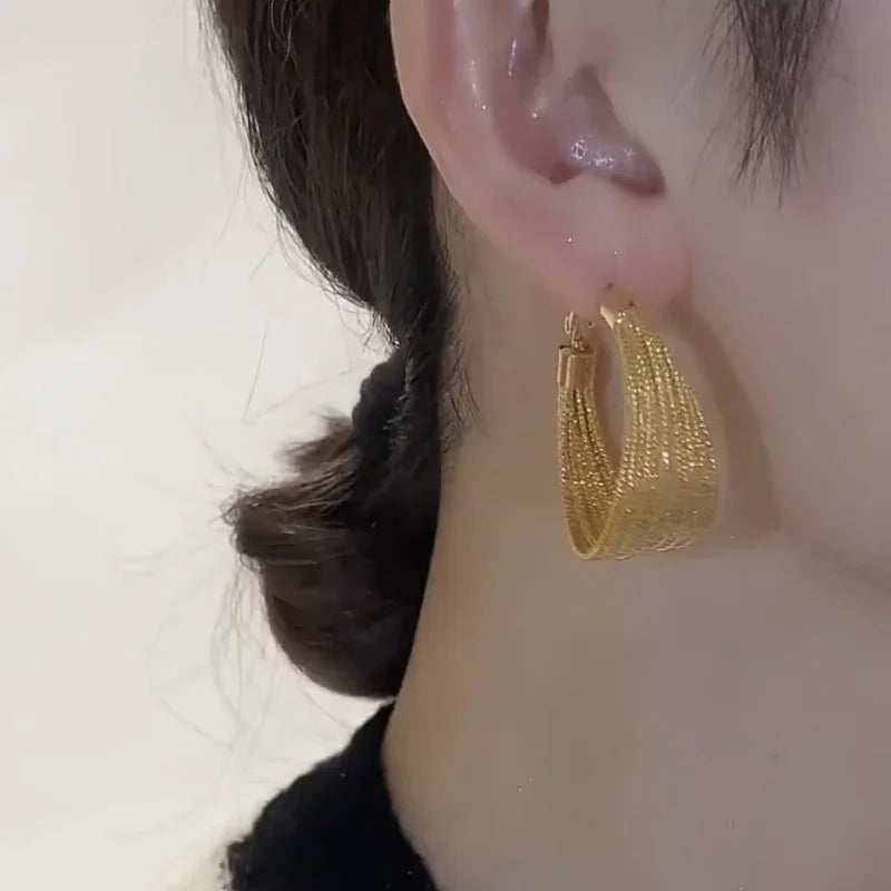 Gold Color Exaggerated Metal Geometric Big Earrings Simple Personality  2024 Fashion Women&