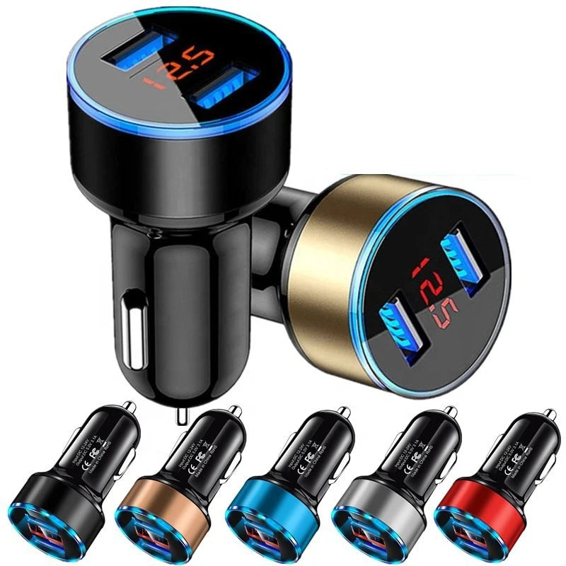 Dual USB Car Charger 3.1A QC3.0 LED Digital Fast Charging Charger Auto Cigarette Lighter Adapter 12V 24V For IPhone Xiaomi