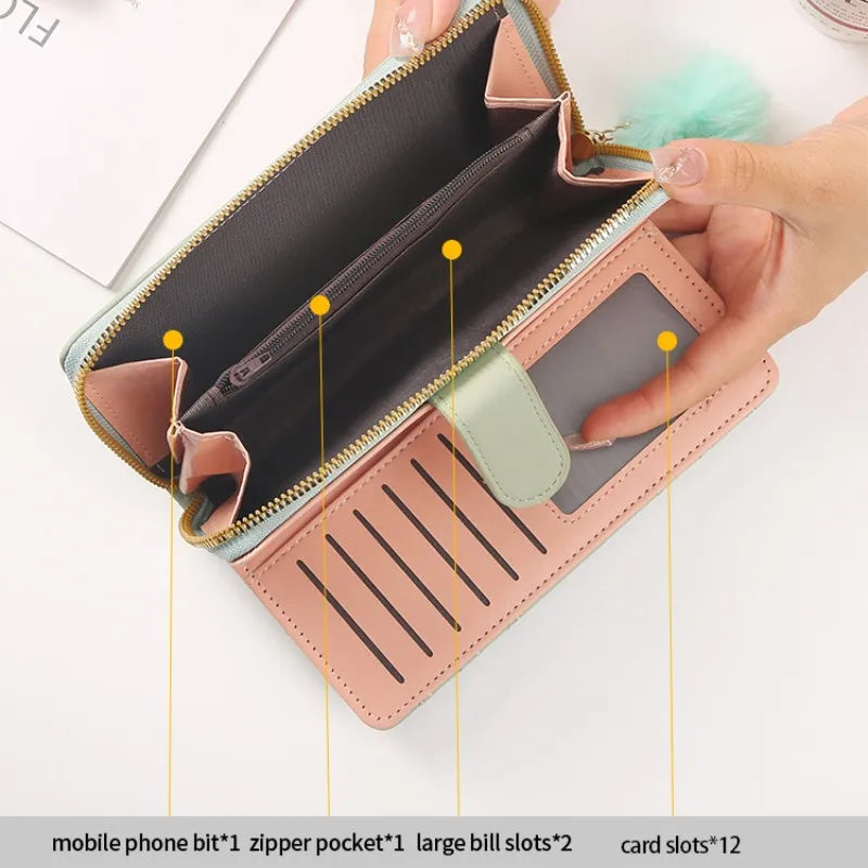 Women Long Wallet Pu Leather Card Holder Large Capacity Hasp Zipper Coin Purse Multi Card Organizer Cell Phone Wristlet Handbag