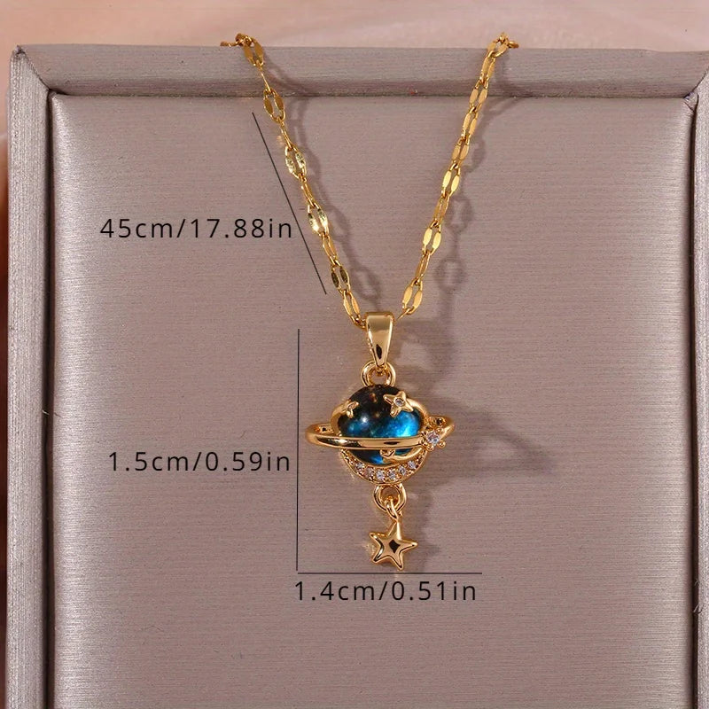 1PC Y2K Planet Star Tassel Pendant Necklace for Women