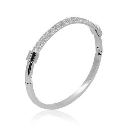 MOONLIGHT Fashion Cubic Zirconia Cuff Bangles for Women Trendy Titanium Steel Circular Classic Bracelet Female Jewelry Gift