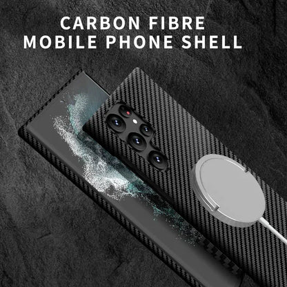 Carbon Fiber Texture Pattern Magnetic Ultra Slim Case For Samsung Galaxy S22 Ultra S23 Plus Matte MagSafe Ring Armor Cover Coque