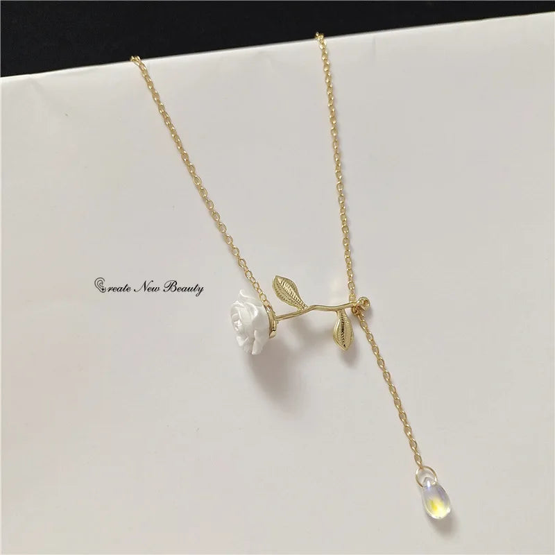 Elegant Rose Flower Necklace for Girl Lady Women Birthday Gift Necklaces Jewelry Linked Chain Women Charm Fashion Jewelry