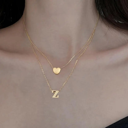 Women Necklace Solid Color Polished Double-layer Neck Chain Letter Shape Anti-deformed Lady Pendant Gift Anniversary Gift