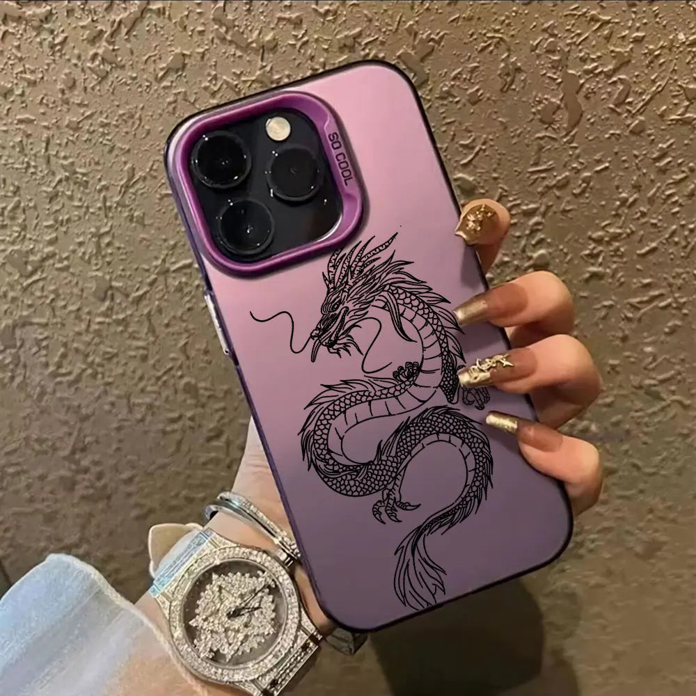 جراب IMD فضي لهاتف iPhone 16 15 14 Pro Max Phone Funda Luxury Cool Dragon Totem Cover