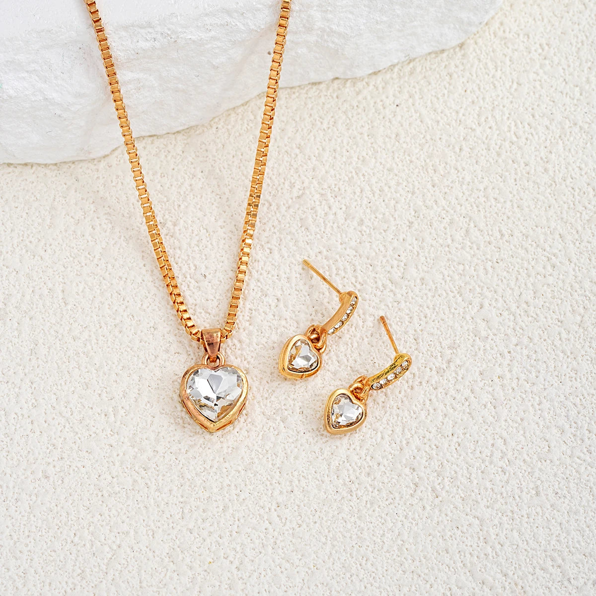 3 Pcs Heart Pendant Jewelry Set Of Earring Pendant Necklace For Women Exquisite Fashion Rhinestone Double Heart Jewelry Set Gift