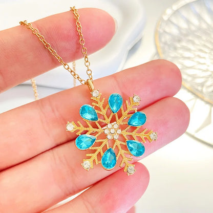 Trendy Colorful Zircon Christmas Snowflake Pendant Necklace for Women Jewelry Dainty Xmas Choker Neck Chain New Year Gift Collar