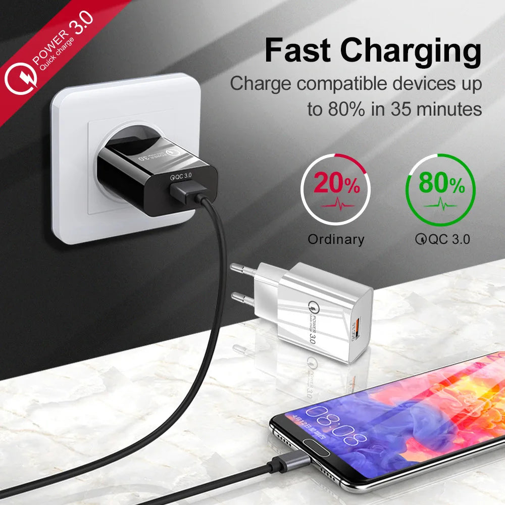 NNBILI 18W 3A Fast Charger USB Charger Quick Charge 3.0 Phone Charger for iPhone for Huawei Samsung Xiaomi 14 Redmi EU US Plug