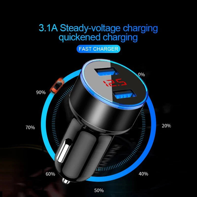 Dual USB Car Charger 3.1A QC3.0 LED Digital Fast Charging Charger Auto Cigarette Lighter Adapter 12V 24V For IPhone Xiaomi