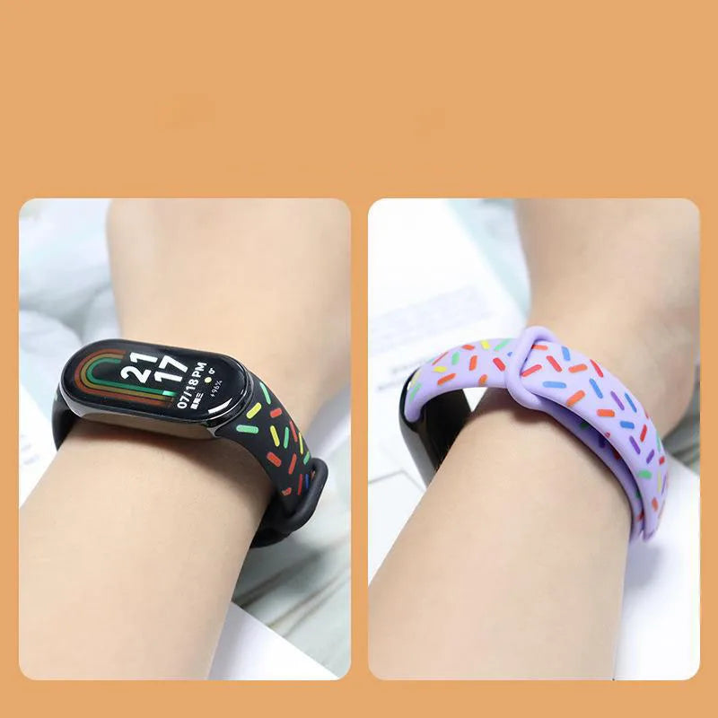 Printing Watch Strap for Xiaomi Mi Band 8 7 6 5 4 3 Wristband Silicone Bracelet Wrist Straps MiBand 3 4 Smartwatch Accessories