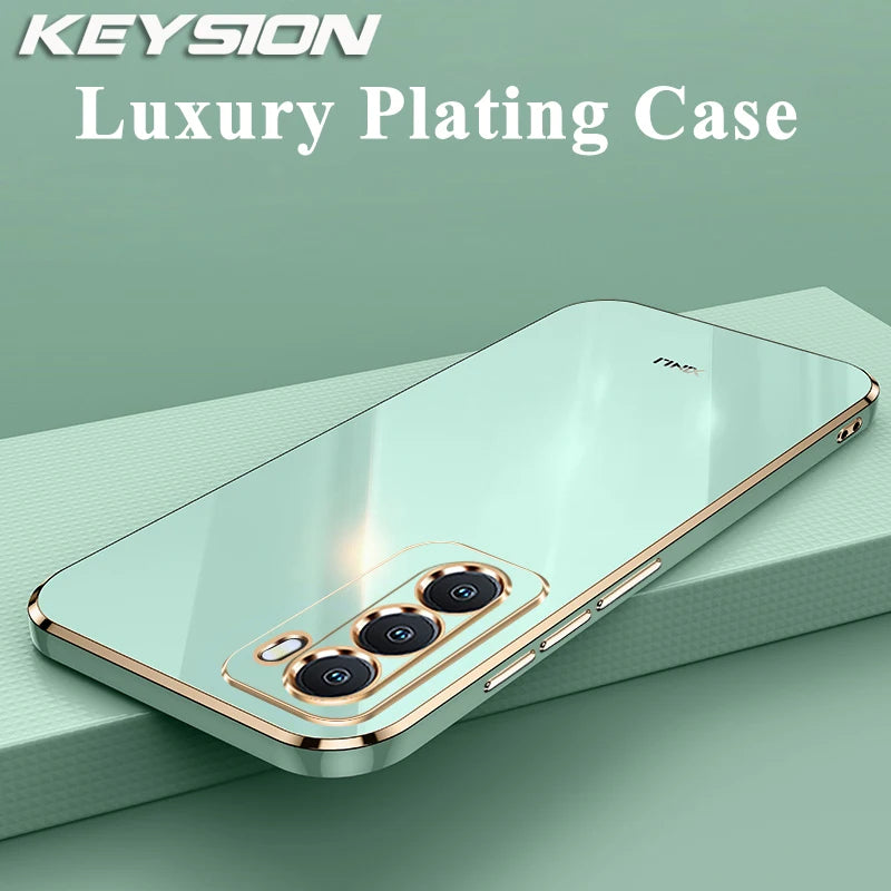 جراب KEYSION الفاخر المطلي لهاتف OPPO Reno12 Pro 5G، غطاء خلفي مربع مقاوم للصدمات من السيليكون الناعم TPU لهاتف OPPO Reno 12 Pro 5G