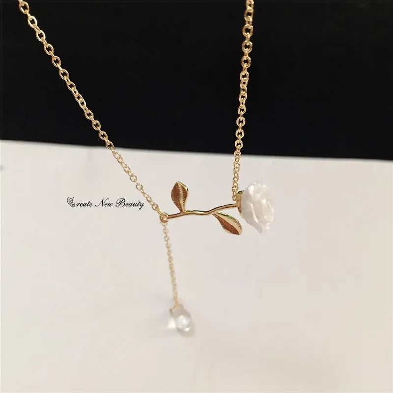 Elegant Rose Flower Necklace for Girl Lady Women Birthday Gift Necklaces Jewelry Linked Chain Women Charm Fashion Jewelry