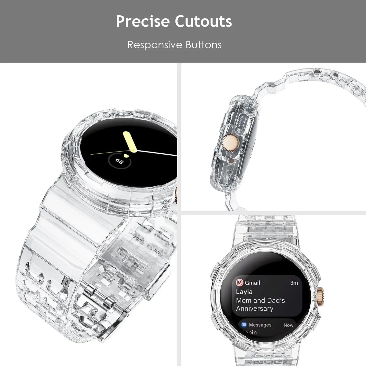 Transparent Case+Soft TPU For Google Pixel Watch 2 Band Accessories Sport Smartwatch Integrated wrist Bracelet Pixel Watch strap