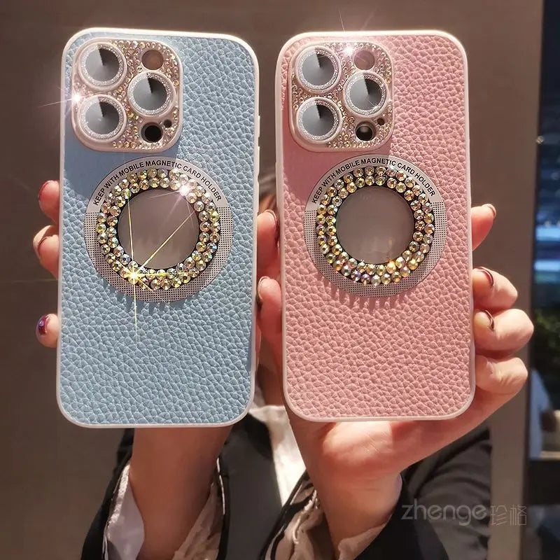 Luxury Glitter Bling Diamond Rhinestone Leather Phone Case For iPhone 15 14 13 12  Pro Max 14 15 Plus 2024 New Anti-fall Cover