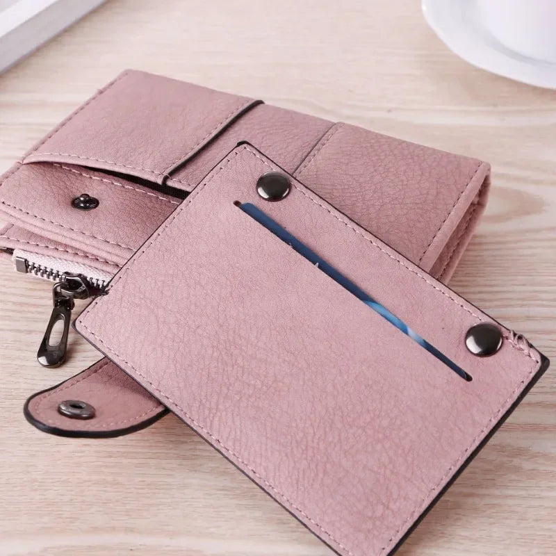 Women Wallet Retro Rivets PU Short Wallet Coin Purse Card Holders Handbag for Girls Purse Small Wallet Ladies Bolsa Feminina