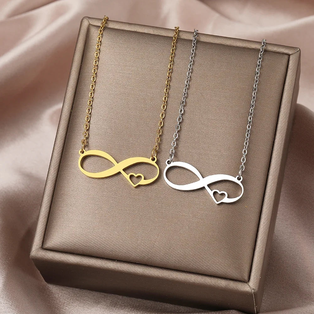 Stainless Steel Necklaces Infinity Love Heart Shape Symbol Simple Elegant Pendant Choker Necklace For Women Wedding Jewelry Gift