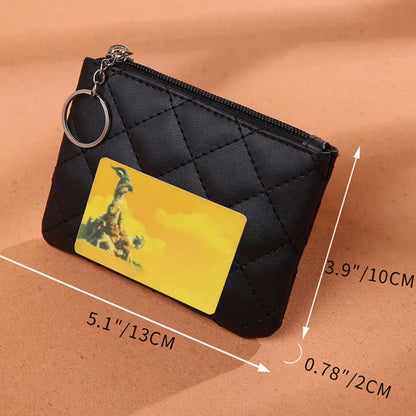 Women PU Leather Wallet Fashion Zipper Coin Key Chain Small Purses Money Clip Case Diamond Pattern Short Change Pouch Coin Purse