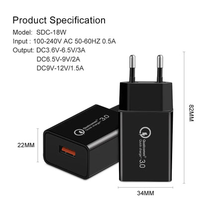 NNBILI 18W 3A Fast Charger USB Charger Quick Charge 3.0 Phone Charger for iPhone for Huawei Samsung Xiaomi 14 Redmi EU US Plug