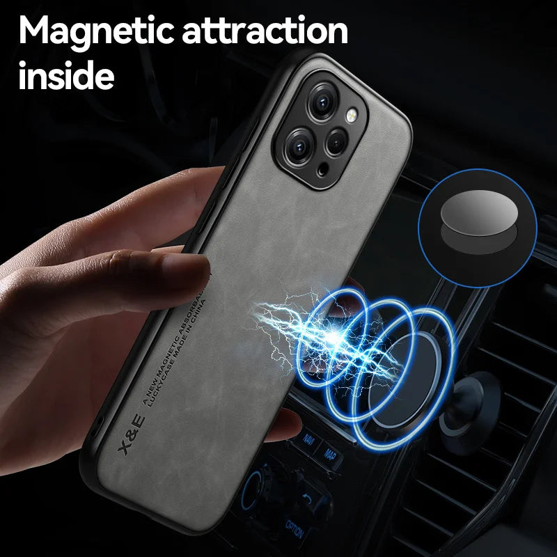 For Xiaomi Redmi 12 Case Car Magnetic Holder Silicone Frame Shockproof Phone Cases For Xiomi Redmi12 4G Soft Leather Back Cover