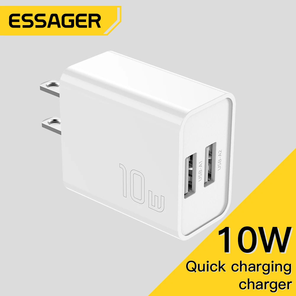 Essager 10W US Dual USB Charger Adapter Fast Charge For iPhone 14 13 Pro Max Xiaomi Huawei Portable Mobile Phone Travel Charging