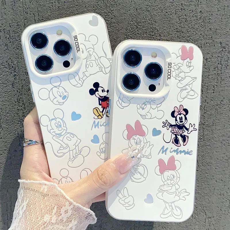 جراب هاتف لطيف فردي من Disney Mickey Minnie Mouse لهاتف iPhone 14 12 13 11 15 Pro Max XR XS X 7 8 Plus، غطاء خلفي مقاوم للصدمات