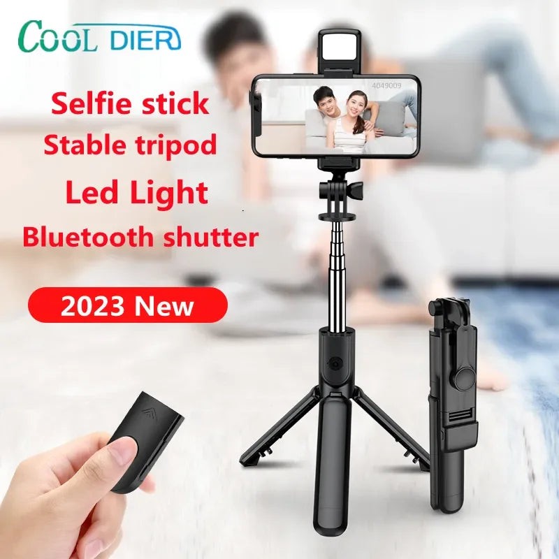 COOL DIER Selfie Tripod Bluetooth Wireless Extendable Portable Stand With Selfie Stick Fill Light Remote shutter For Smartphone